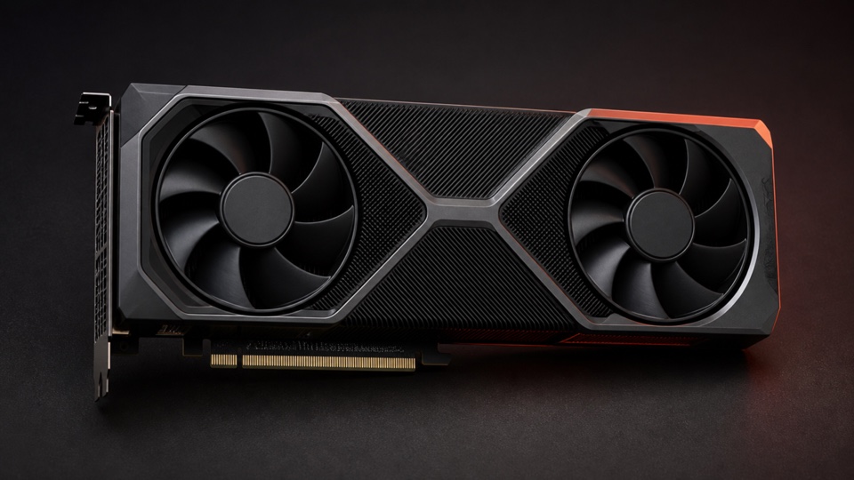 Modern unbranded desktop graphics card representing budget local AI GPUs